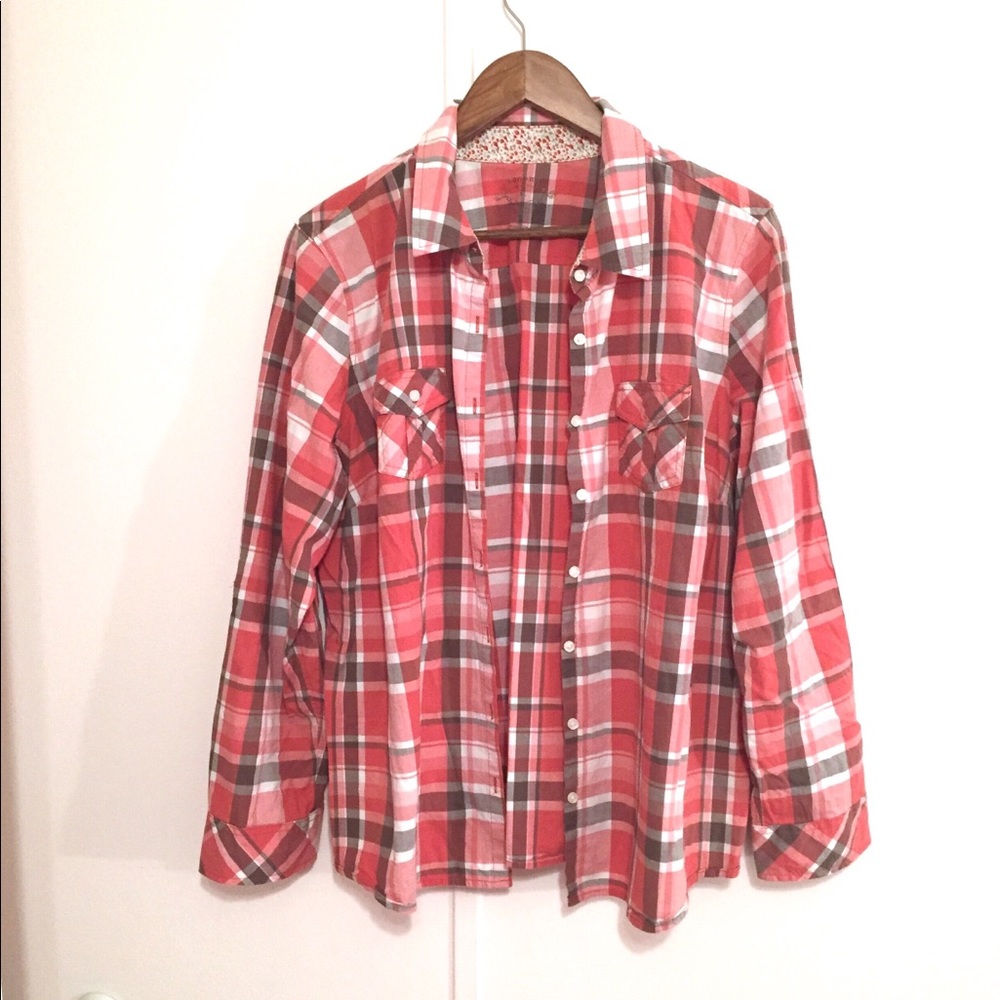 SONOMA Pink & Gray Plaid Button Down Top, …